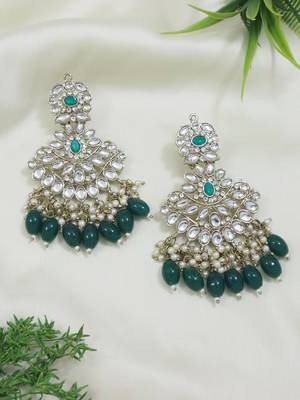 Gold Plated Traditional Kundan Pearl Chandbali Earrings For Women And Girls  1