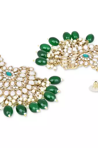 Gold Plated Traditional Kundan Pearl Chandbali Earrings For Women And Girls 