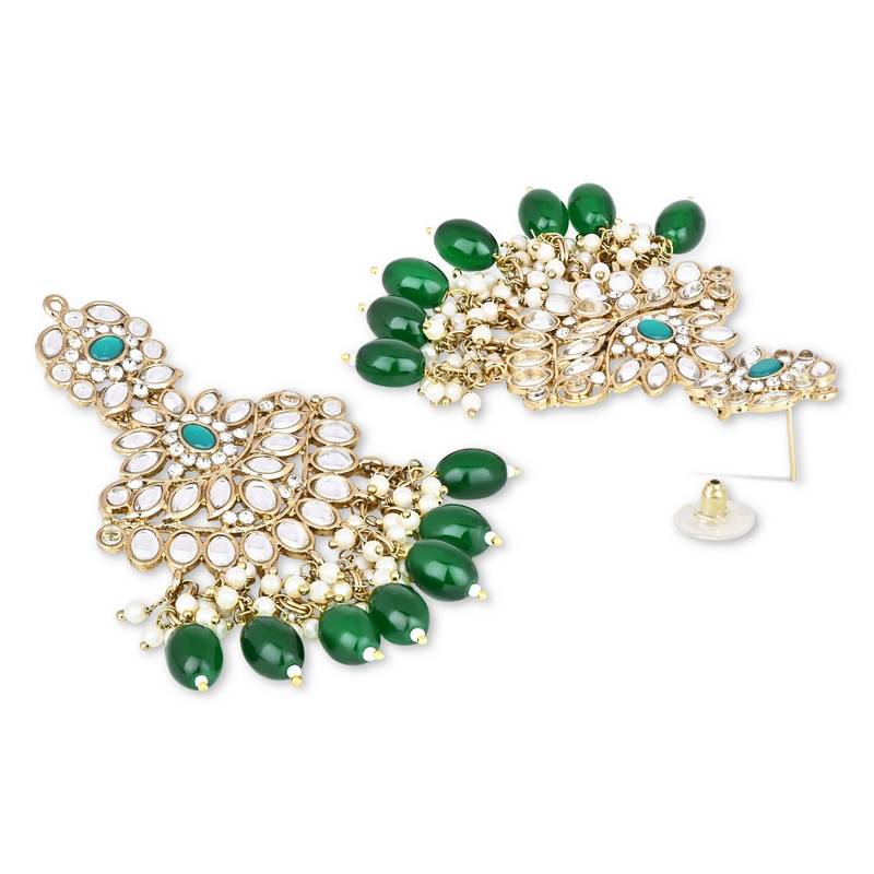 Gold Plated Traditional Kundan Pearl Chandbali Earrings For Women And Girls 