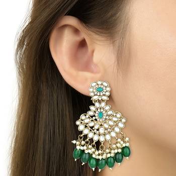 Gold Plated Traditional Kundan Pearl Chandbali Earrings For Women And Girls  3