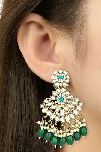 Gold Plated Traditional Kundan Pearl Chandbali Earrings For Women And Girls 