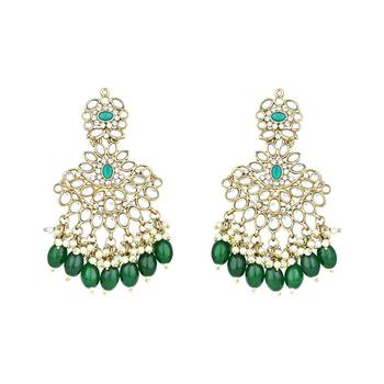 Gold Plated Traditional Kundan Pearl Chandbali Earrings For Women And Girls  4