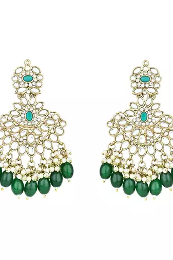 Gold Plated Traditional Kundan Pearl Chandbali Earrings For Women And Girls 
