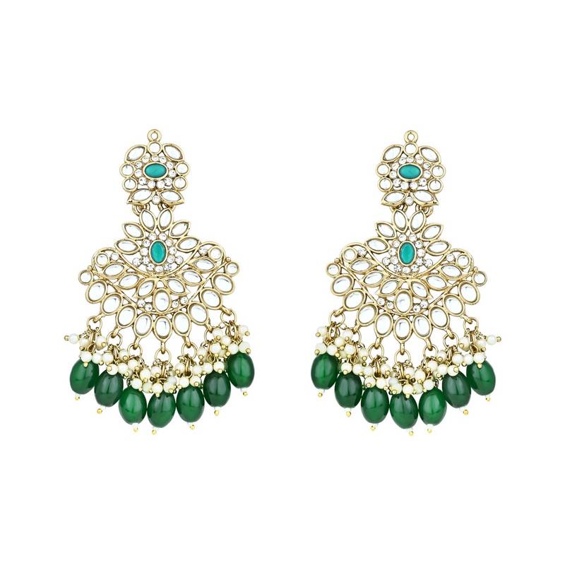 Gold Plated Traditional Kundan Pearl Chandbali Earrings For Women And Girls 