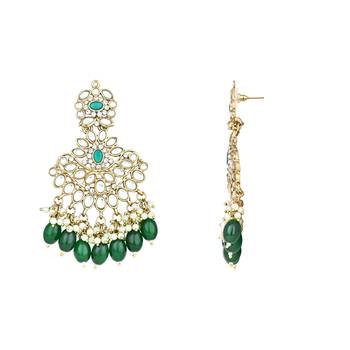 Gold Plated Traditional Kundan Pearl Chandbali Earrings For Women And Girls  5