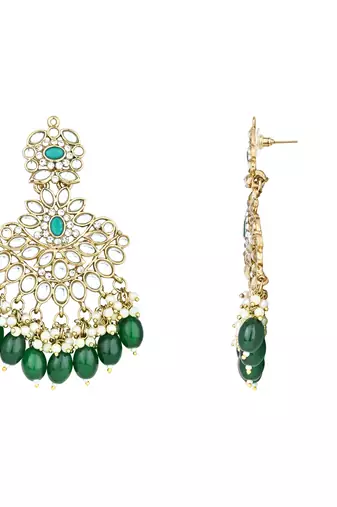 Gold Plated Traditional Kundan Pearl Chandbali Earrings For Women And Girls 