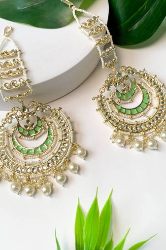 Gold Plated Traditional Kundan Hanging Pearl Earrings Attachable Ear Chain For Women/Girls (E3161Min)