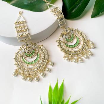 Gold Plated Traditional Kundan Hanging Pearl Earrings Attachable Ear Chain For Women/Girls (E3161Min) 1