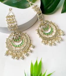Gold Plated Traditional Kundan Hanging Pearl Earrings Attachable Ear Chain For Women/Girls (E3161Min)