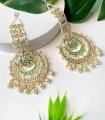 Gold Plated Traditional Kundan Hanging Pearl Earrings Attachable Ear Chain For Women/Girls (E3161Min)