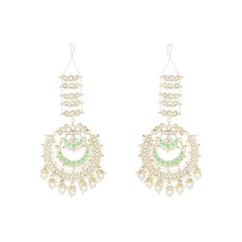 Gold Plated Traditional Kundan Hanging Pearl Earrings Attachable Ear Chain For Women/Girls (E3161Min) 3