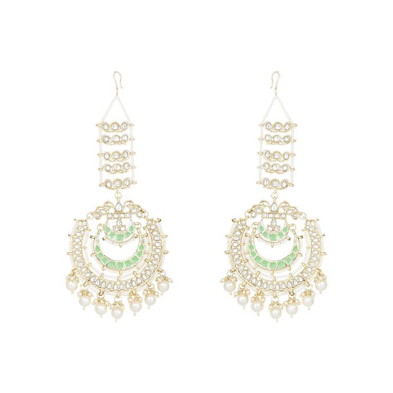 Gold Plated Traditional Kundan Hanging Pearl Earrings Attachable Ear Chain For Women/Girls (E3161Min)