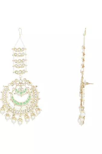 Gold Plated Traditional Kundan Hanging Pearl Earrings Attachable Ear Chain For Women/Girls (E3161Min)