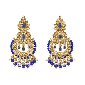 Gold Plated Traditional Kundan Studed Pearl Hanging Chandbali Earring For Women & Gilrs  1