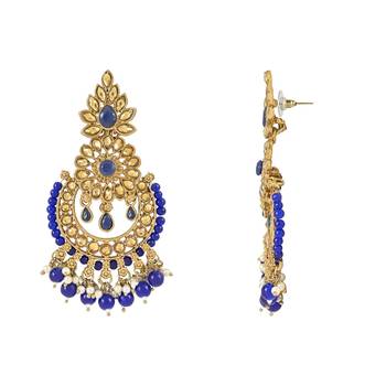 Gold Plated Traditional Kundan Studed Pearl Hanging Chandbali Earring For Women & Gilrs  2