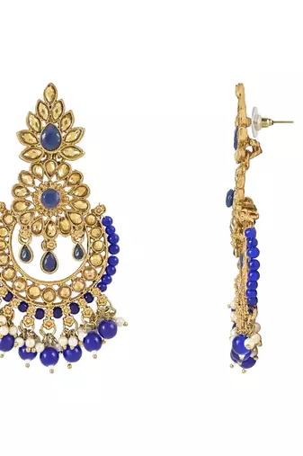 Gold Plated Traditional Kundan Studed Pearl Hanging Chandbali Earring For Women & Gilrs 