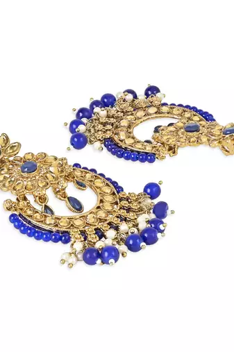 Gold Plated Traditional Kundan Studed Pearl Hanging Chandbali Earring For Women & Gilrs 