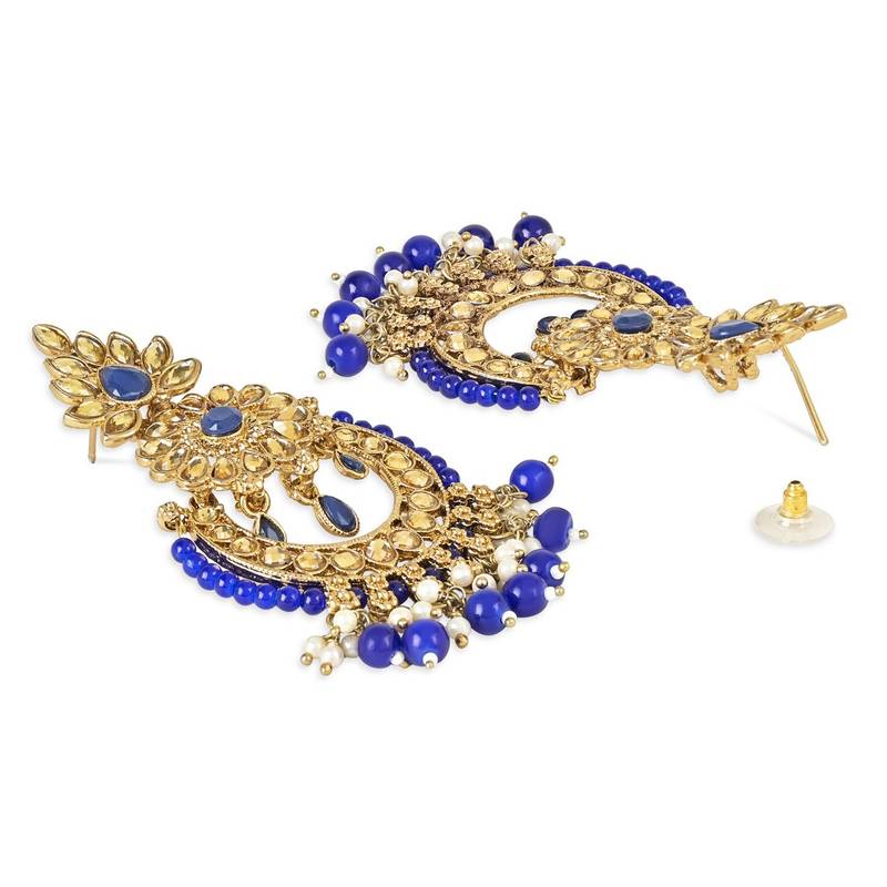 Gold Plated Traditional Kundan Studed Pearl Hanging Chandbali Earring For Women & Gilrs 