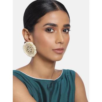 Gold Plated Kundan Pearl Stud Earrings for Women  2