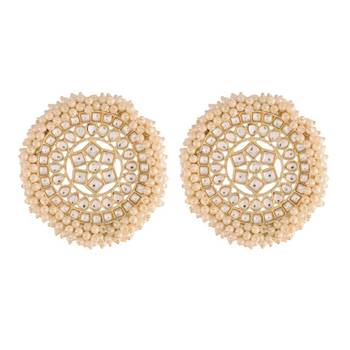 Gold Plated Kundan Pearl Stud Earrings for Women  1