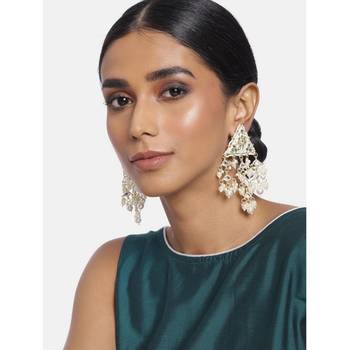 Gold Plated Meenakari Kundan & Pearl Studded Dangle Earrings for Women  1
