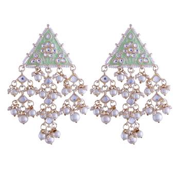 Gold Plated Meenakari Kundan & Pearl Studded Dangle Earrings for Women  2