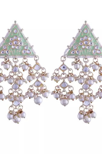Gold Plated Meenakari Kundan & Pearl Studded Dangle Earrings for Women 