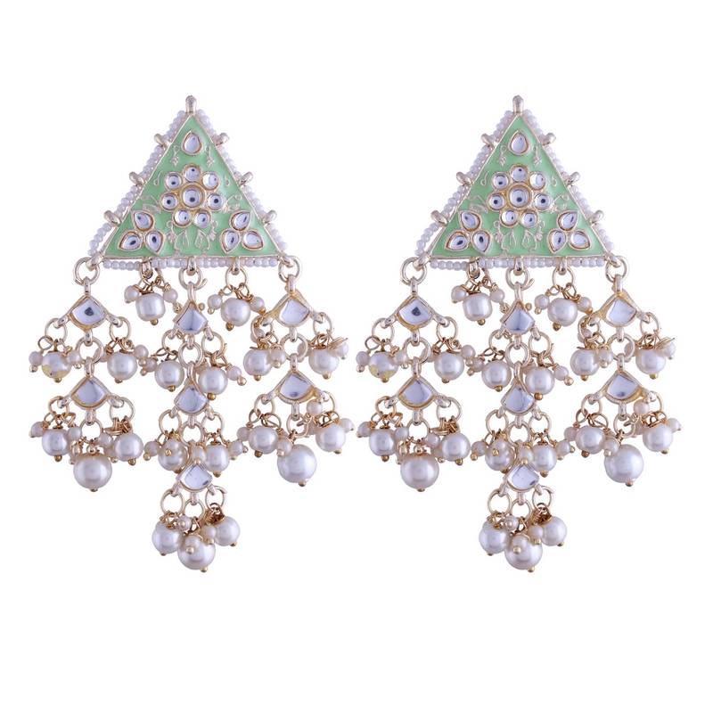 Gold Plated Meenakari Kundan & Pearl Studded Dangle Earrings for Women 