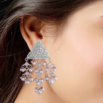 Gold Plated Meenakari Kundan & Pearl Studded Dangle Earrings for Women  3