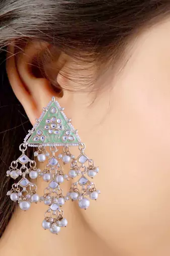 Gold Plated Meenakari Kundan & Pearl Studded Dangle Earrings for Women 