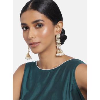 Gold Plated Kundan Pearl Dangle Earrings for Women  1