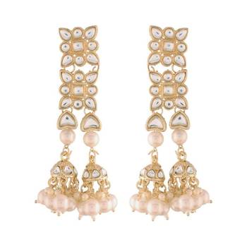 Gold Plated Kundan Pearl Dangle Earrings for Women  2