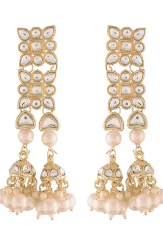 Gold Plated Kundan Pearl Dangle Earrings for Women 