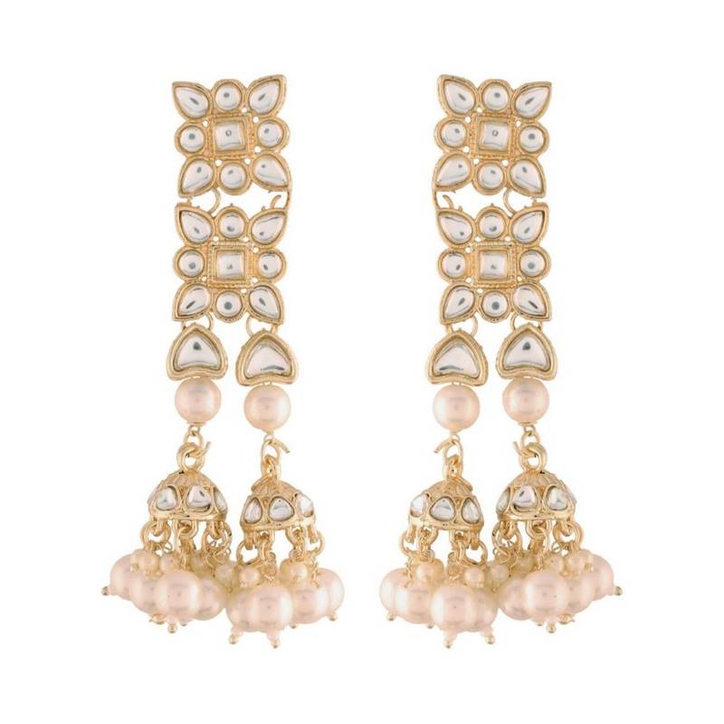 Gold Plated Kundan Pearl Dangle Earrings for Women 
