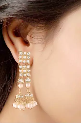 Gold Plated Kundan Pearl Dangle Earrings for Women 