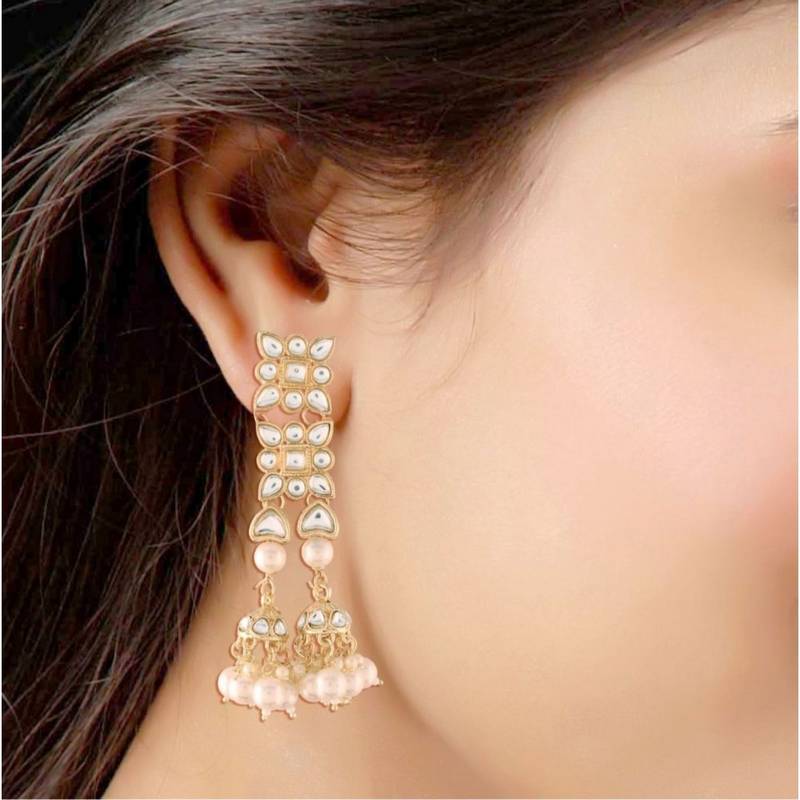 Gold Plated Kundan Pearl Dangle Earrings for Women 