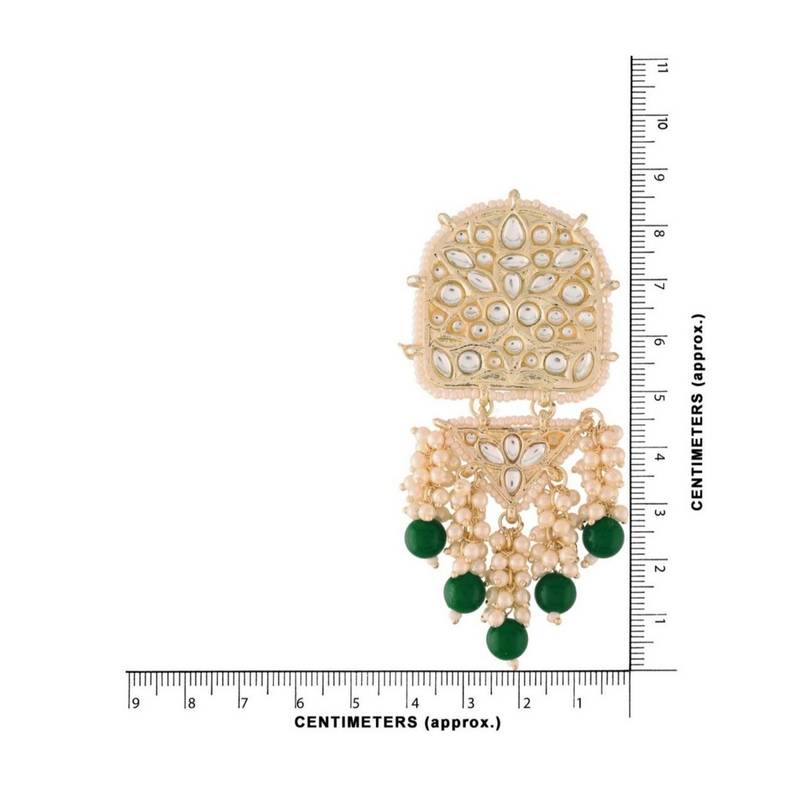Gold Plated Kundan Pearl & Beades Studded Dangle Earrings for Women 