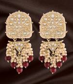 Gold Plated Kundan Pearl & Beades Studded Dangle Earrings for Women 