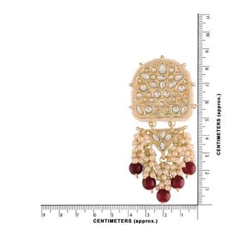 Gold Plated Kundan Pearl & Beades Studded Dangle Earrings for Women  5