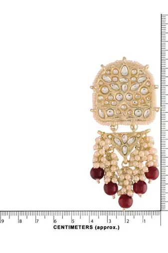 Gold Plated Kundan Pearl & Beades Studded Dangle Earrings for Women 