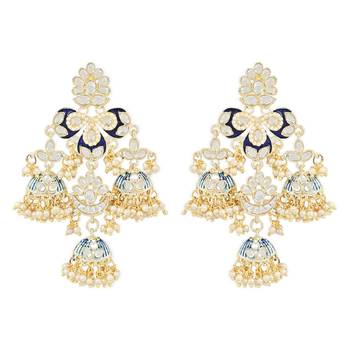 Gold Plated Kundan Pearl Studded Jhumki Dangle Earrings for Women  1