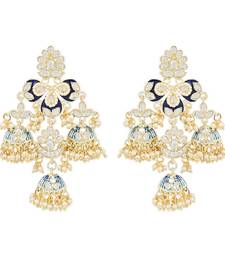 Gold Plated Kundan Pearl Studded Jhumki Dangle Earrings for Women 
