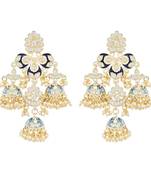 Gold Plated Kundan Pearl Studded Jhumki Dangle Earrings for Women 
