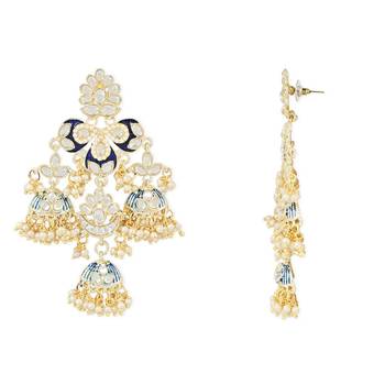 Gold Plated Kundan Pearl Studded Jhumki Dangle Earrings for Women  2