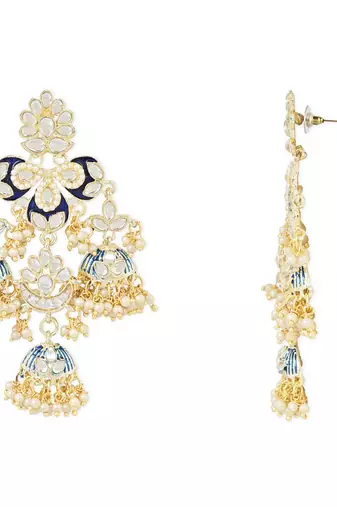 Gold Plated Kundan Pearl Studded Jhumki Dangle Earrings for Women 