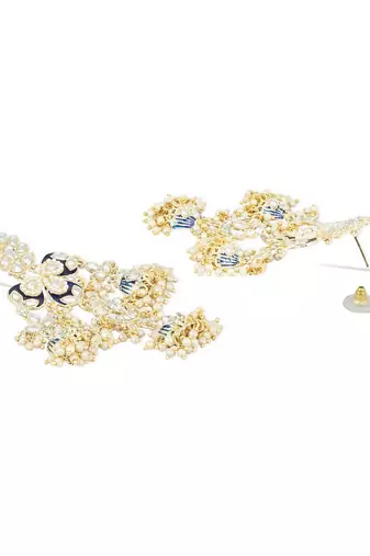 Gold Plated Kundan Pearl Studded Jhumki Dangle Earrings for Women 