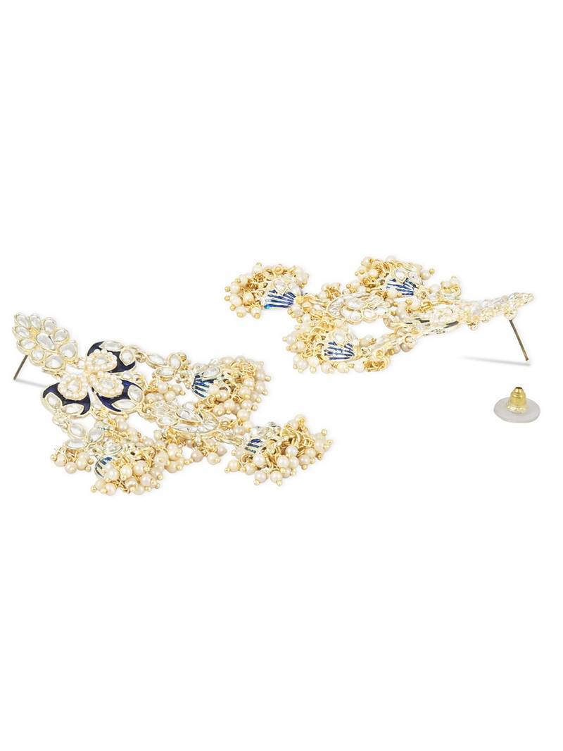 Gold Plated Kundan Pearl Studded Jhumki Dangle Earrings for Women 