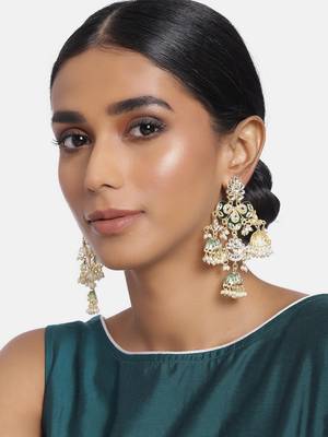 Gold Plated Kundan Pearl Studded Jhumki Dangle Earrings for Women  1