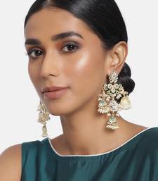 Gold Plated Kundan Pearl Studded Jhumki Dangle Earrings for Women 