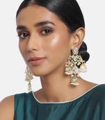 Gold Plated Kundan Pearl Studded Jhumki Dangle Earrings for Women 